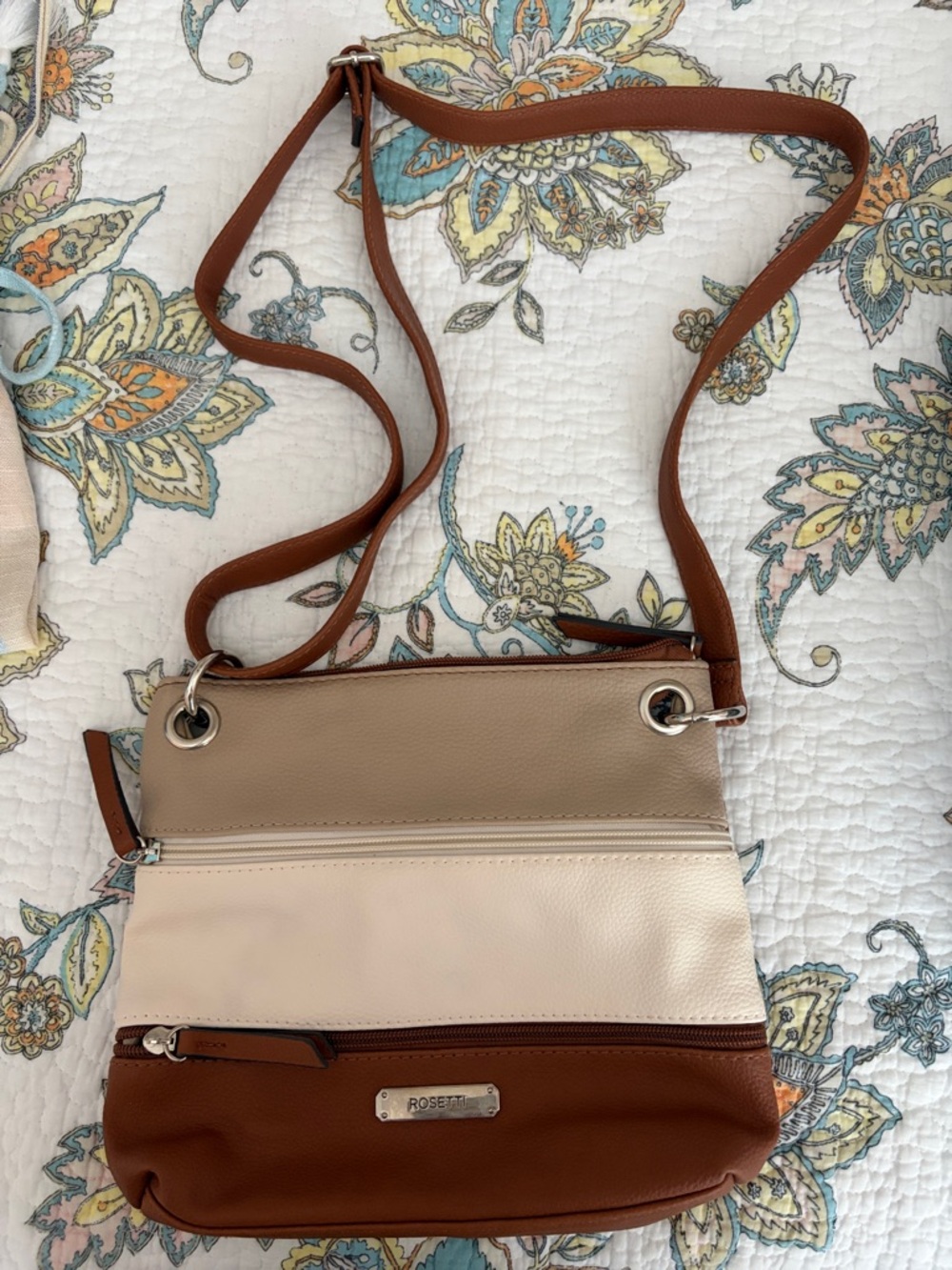 Rosetti Tri-Color Crossbody in Tan, Cream & Beige